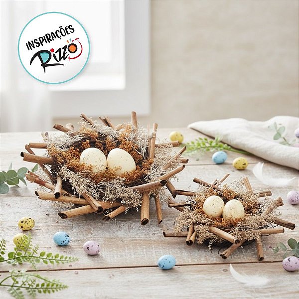 Ninho Rústico com 2 Ovinhos Amarelos - Cromus Páscoa - Rizzo Embalagens