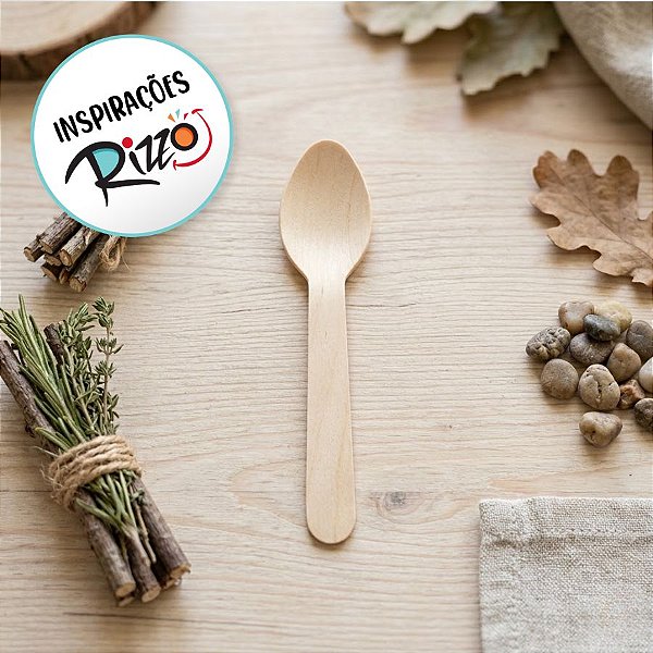 Colher de Madeira Lisa P - 11cm - 12 unidades - Artlille - Rizzo Embalagens