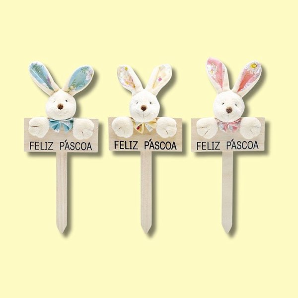 Plaquinha em Madeira Coelho Florido - 23x9,5cm - Cromus Páscoa - Rizzo Embalagens