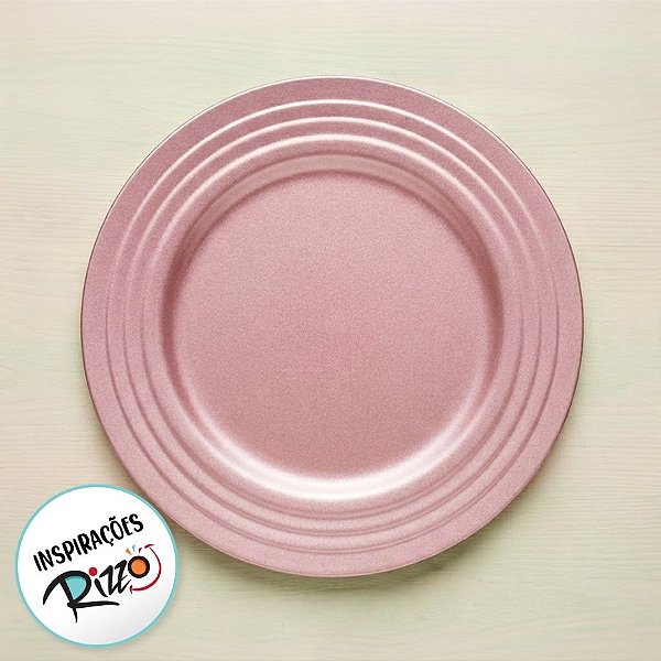 Sousplat Rosa Brilhante com Borda Listras 33cm - Cromus Páscoa - Rizzo Embalagens