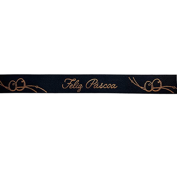 Fita em Cetim 22mmx10m Feliz Páscoa Preto e Rosê Gold ECF005H 770 Progresso Rizzo Embalagens
