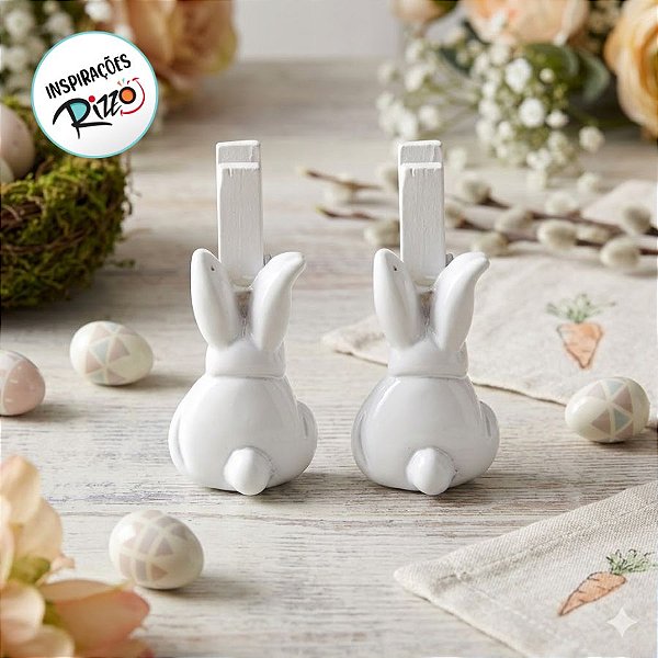 Mini Prendedor de Páscoa Coelhinho Branco de Costas - 06 unidades - Cromus Páscoa - Rizzo Embalagens