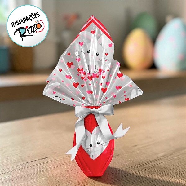 Saco Express 37,5x37,5cm para Ovos Coração de 250g a 350g - Amor de Coração - 05 unidades - Cromus Páscoa - Rizzo Emba