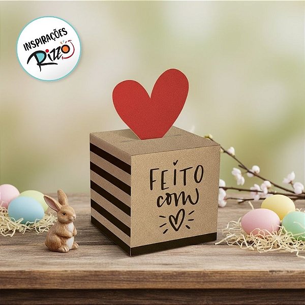 Caixa Pop Up Kraft Feito com Amor P 7x7x7cm - 10 unidades - Cromus Páscoa - Rizzo Embalagens
