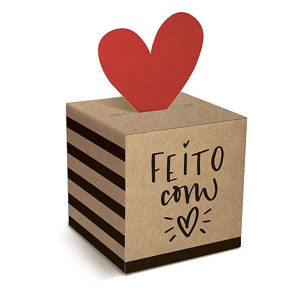 Caixa Pop Up Kraft Feito com Amor P 7x7x7cm - 10 unidades - Cromus Páscoa - Rizzo Embalagens