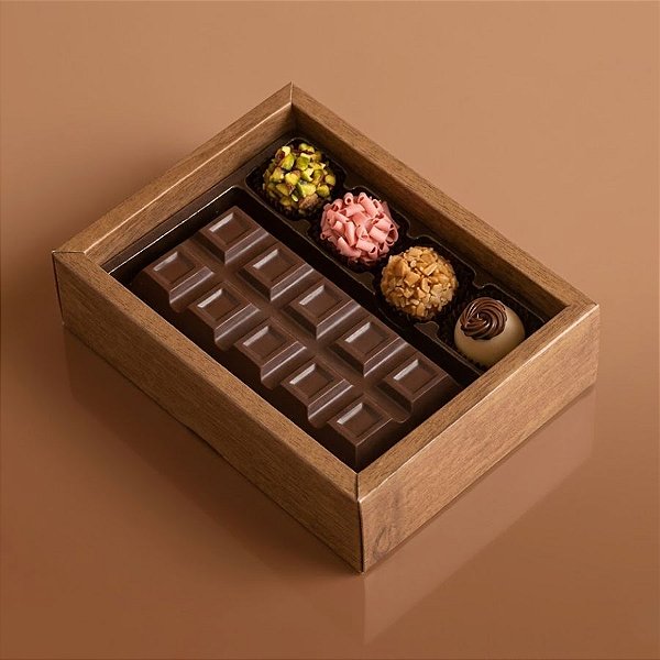 Caixa Tablete - Kraft - 10 Gomos+Bombom - 05 unidades - Crystal - Rizzo Embalagens