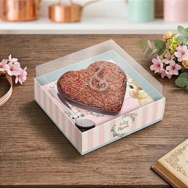 Caixa para Meio Coração de 250g - Coelha Bella - 06 unidades - Cromus Páscoa - Rizzo Embalagens