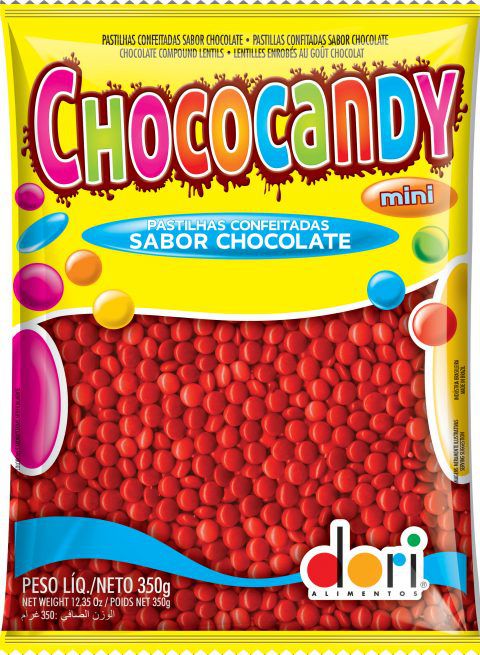 Pastilhas Confeitadas Sabor Chocolate Mini Vermelho 350g - Dori Alimentos - Rizzo