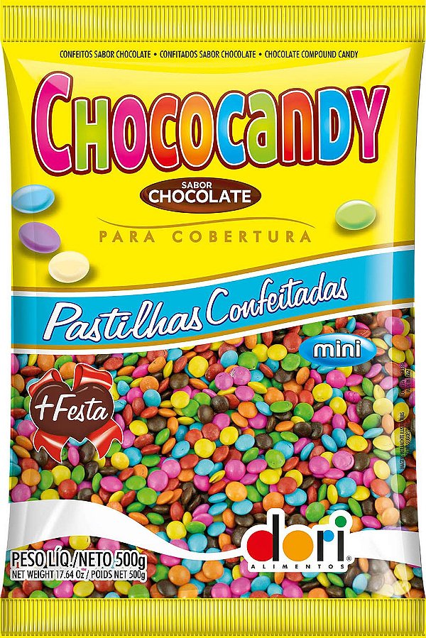 Pastilhas Confeitadas Sabor Chocolate Colorida 500g - Dori Alimentos - Rizzo Embalagens