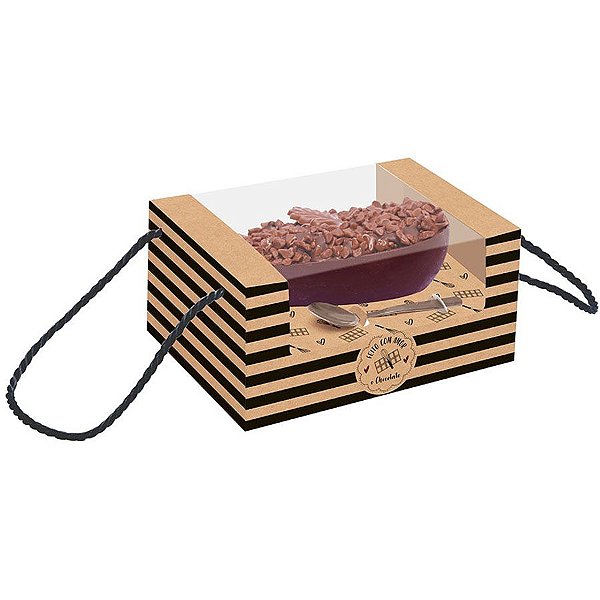 Caixa Alta com Alça para Meio Ovo de 350g - Feito com Amor - 06 unidades - Cromus Páscoa - Rizzo Embalagens