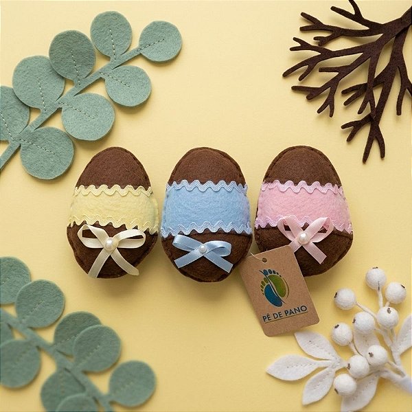 Ovinhos de Páscoa em Feltro - 03 unidades - Pé de Pano - Rizzo Festas