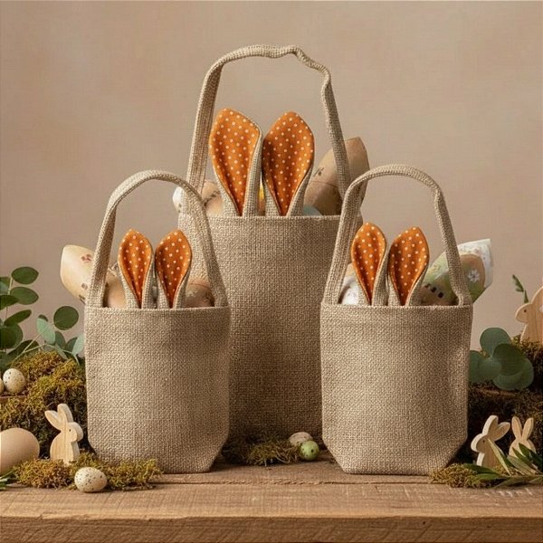 Sacola de Juta de Páscoa com Orelha Laranja Poá - EcoArt - 1 Unidade - Rizzo