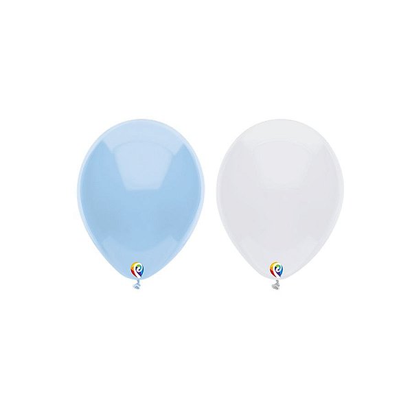 Balão de Festa Látex - Sortido Branco Azul - Sensacional - Rizzo Embalagens