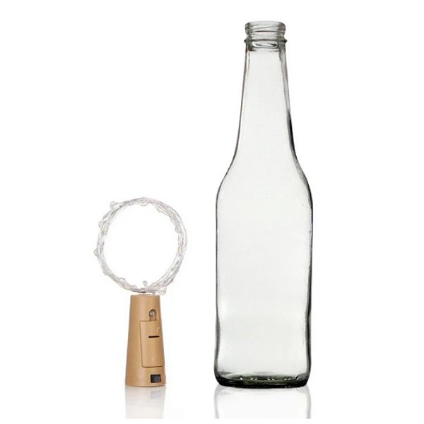 Garrafa Long Neck de Vidro com Rolha LED - Gratidão - 01 unidade - Rizzo Embalagens