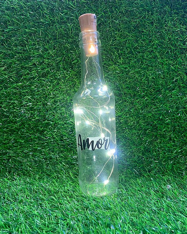 Garrafa Long Neck de Vidro com Rolha LED - Amor - 01 unidade - Rizzo Embalagens