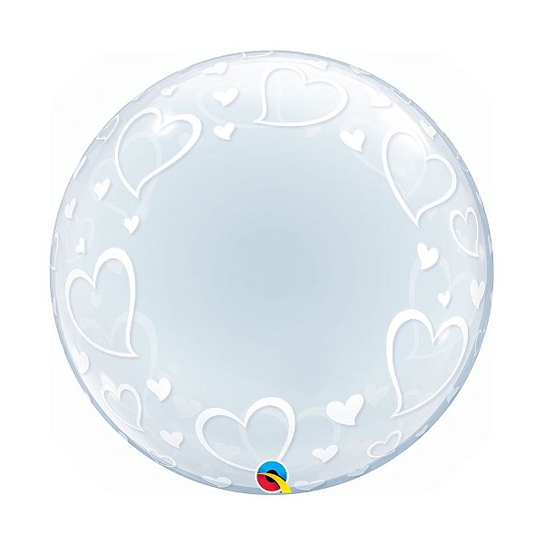 Balão de Festa Bubble Duplo 24" 60cm - Corações - 01 Unidade - Qualatex - Rizzo Balões