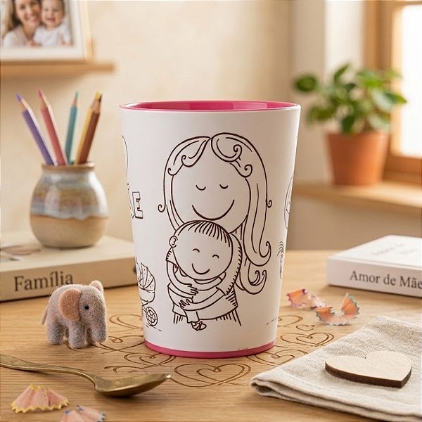 Copo para Colorir Color Cup Te Amo Mãe - Vermelho - 10cm - 1 unidade - Rizzo