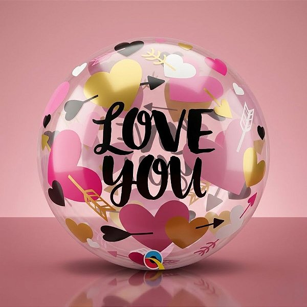 Balão de Festa Bubble 22" - Love You Coração - 01 Unidade - Qualatex - Rizzo Balões