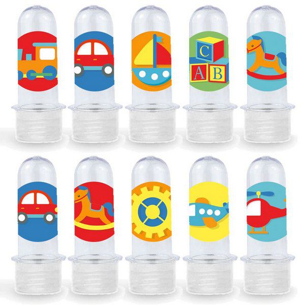Mini Tubete Lembrancinha Festa Fábrica de Brinquedos - 8cm - 20 unidades - Transparente -  Rizzo Embalagens e Festas