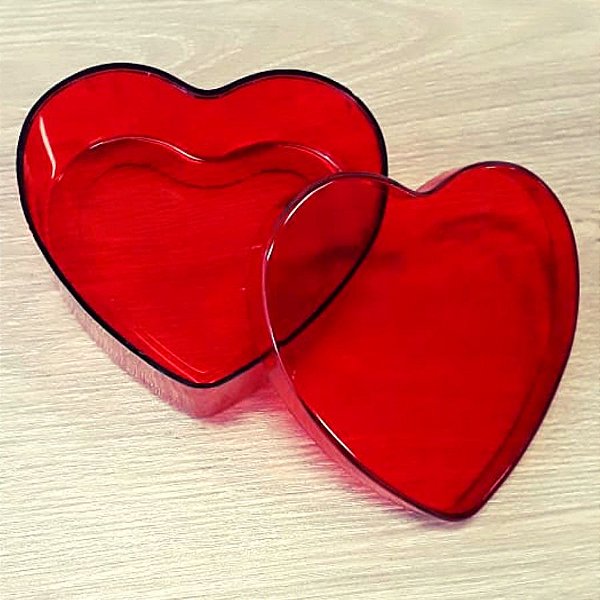 Coração de Acrílico Vermelho Grande 10cm x 10cm x 4cm - 06 unidades - Rizzo Embalagens