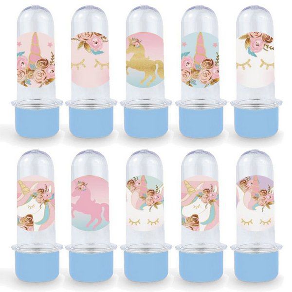 Mini Tubete Lembrancinha Festa Unicórnio - 8cm - 20 unidades - Azul - Rizzo Embalagens e Festas