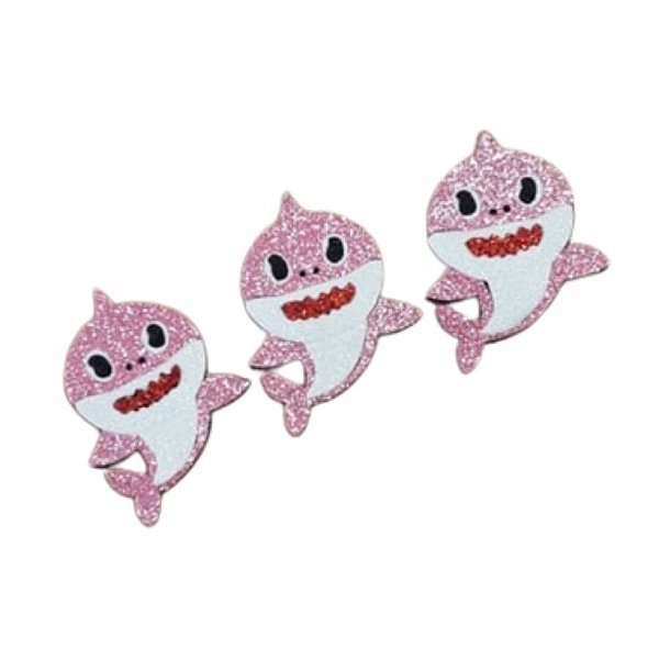 Aplique de EVA Baby Shark Glitter Rosa 8cm x 6cm - 03 Unidades - Make Festas - Rizzo Embalagens