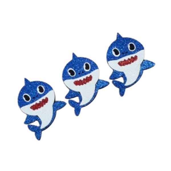 Aplique de EVA Baby Shark Glitter Azul - 8cm x 6cm - 03 Unidades - Make Festas - Rizzo Embalagens