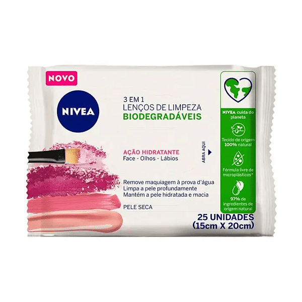 Nivea Lenço Demaquilante Facial Ação Hidratante 3 em 1 - 25 unidades