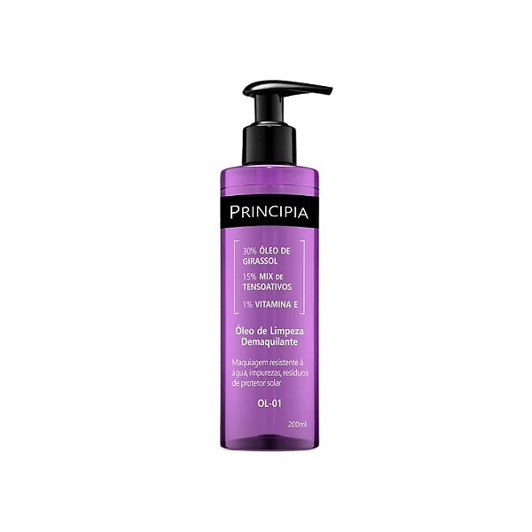 Principia Óleo de Limpeza Demaquilante 30%  Óleo de Girassol 15% Mix de Tensoativos 1% Vitamina E OL-01 200ml
