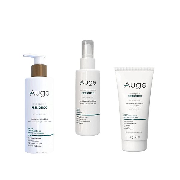 Auge Kit Prebiotico Peles Mistas e Normais (Esfoliante Facial 60g + Loção Suavizante Calmante 100ml + Sab Liquido 100ml)