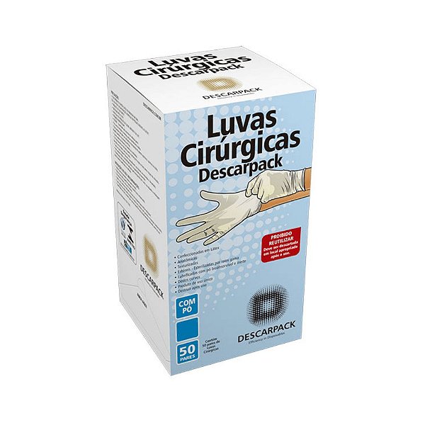 Descarpack Luva Cirúrgica Estéril Com Talco Tamanho 6,5 Com 50 Pares