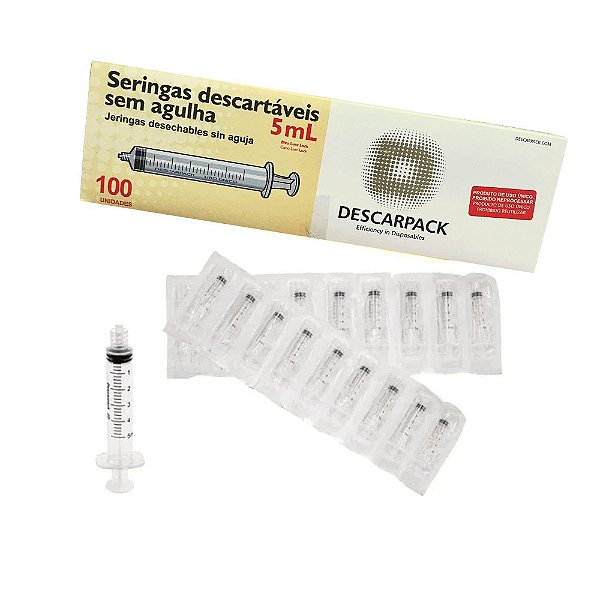 Descarpack Seringa Hipodérmica sem Agulha Luer Lock 5ml com 100un