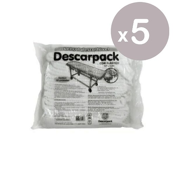 Descarpack Lençol Descartável com Elástico 0,9x2m com 10un - Kit 5 un