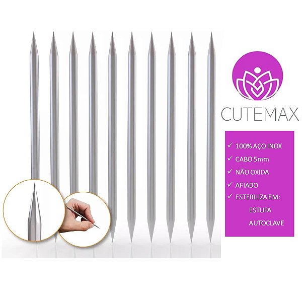Kit Com 10 Peças Palito Ponta Dupla Profissional Aço Inox Para Unhas Cutemax