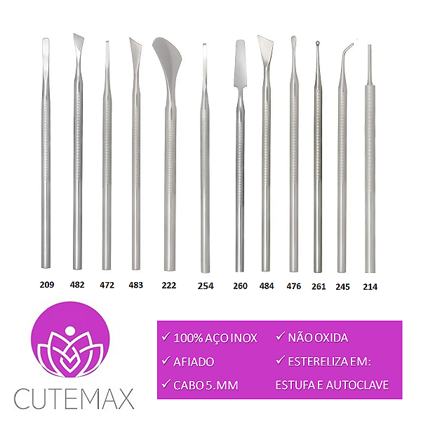 Kit Podologia Profissional C/ 12 Instrumentos Podóloga Aço Inox Cutemax