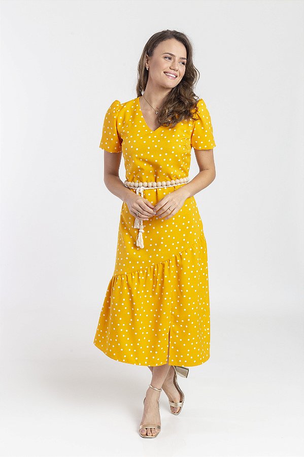 Vestido Feminino Heloiza Midi - Poá Amarelo em Oferta - Moda Executiva e  Evangélica Feminina - Kedy Closed Garden Compre Online