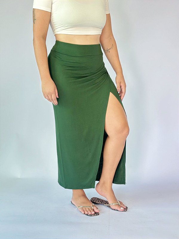 Saia Transpassada Feminina Com Fenda lateral Cintura Alta