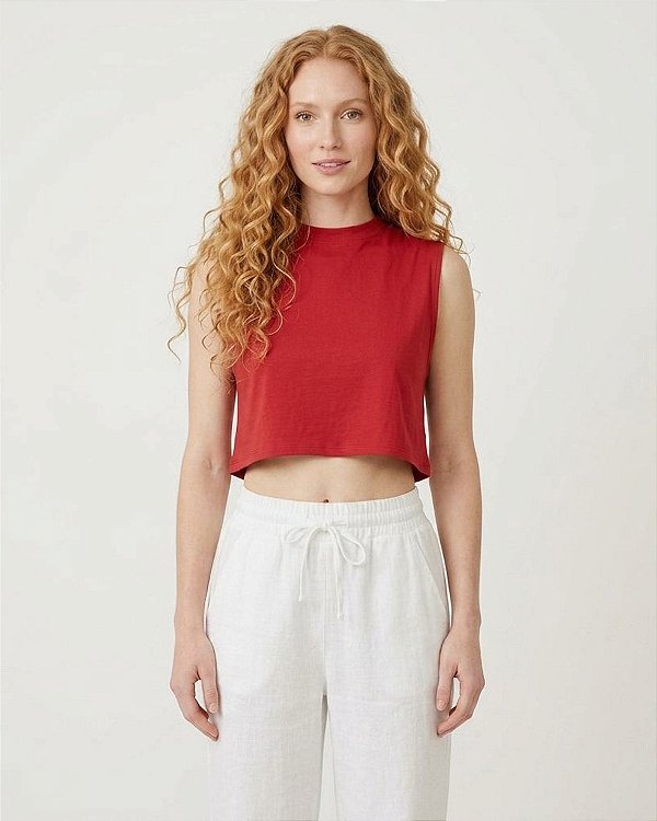 Cropped Feminino Regata em Algodão Gola Redonda