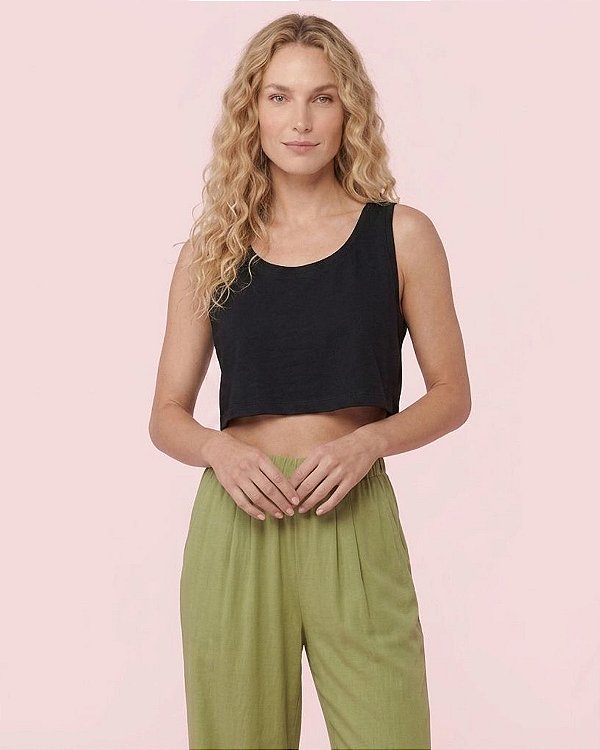 Cropped Feminino Regata em Algodão Decote U