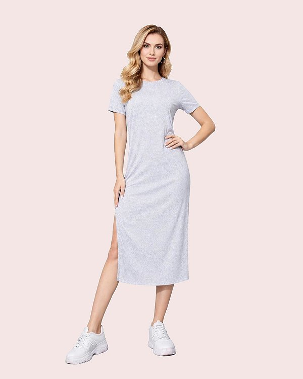 Vestido Feminino Midi Gola Redonda Algodão