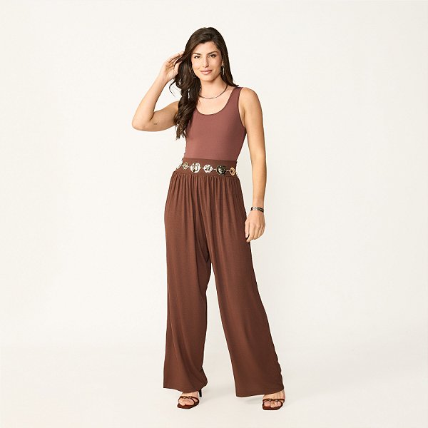 Calça Feminina Franzida com Bolso e Cintura Alta