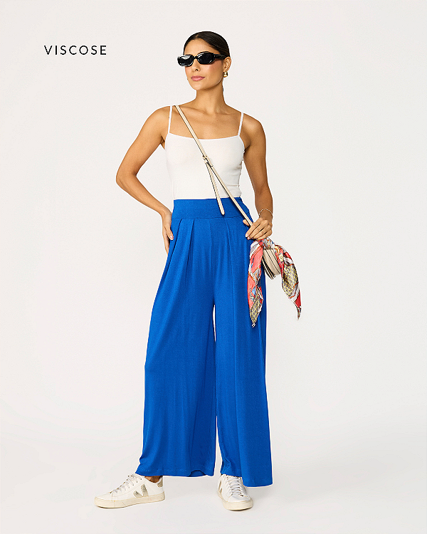 Calça Pantalona Feminina em Viscose Cintura Alta