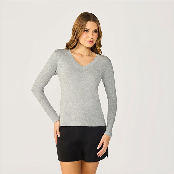 Blusa Feminina Decote V Manga Longa
