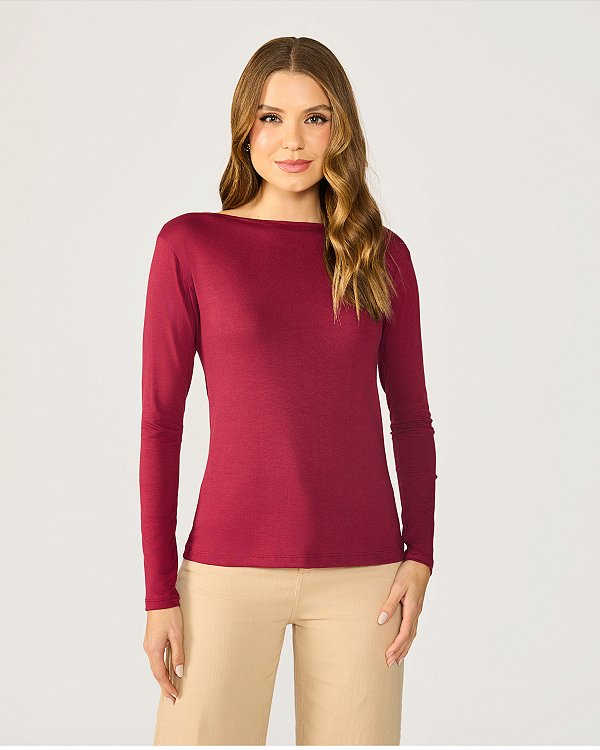 Blusa Viscolycra Gola Canoa Manga Longa