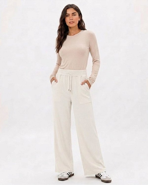 Calça Feminino Moletom Pelúciado bolso Frontal em Algodão