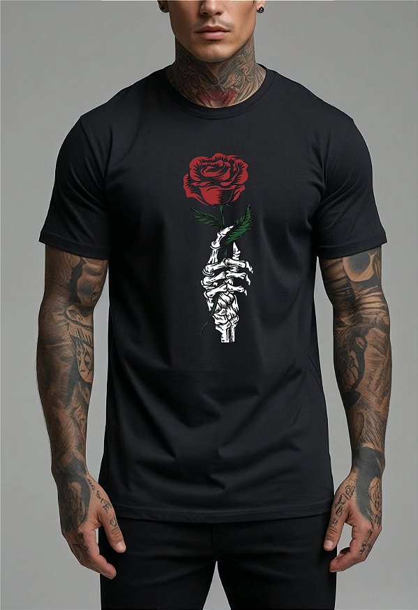 CAMISETA MASCULINA ALGODÃO PREMIUM - FLOWER BLACK