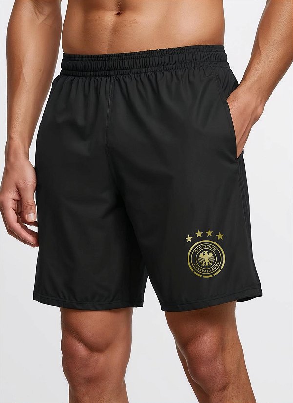 SHORT MASCULINO PRETO DRY FIT ACADEMIA COM BOLSO - ALEMANHA