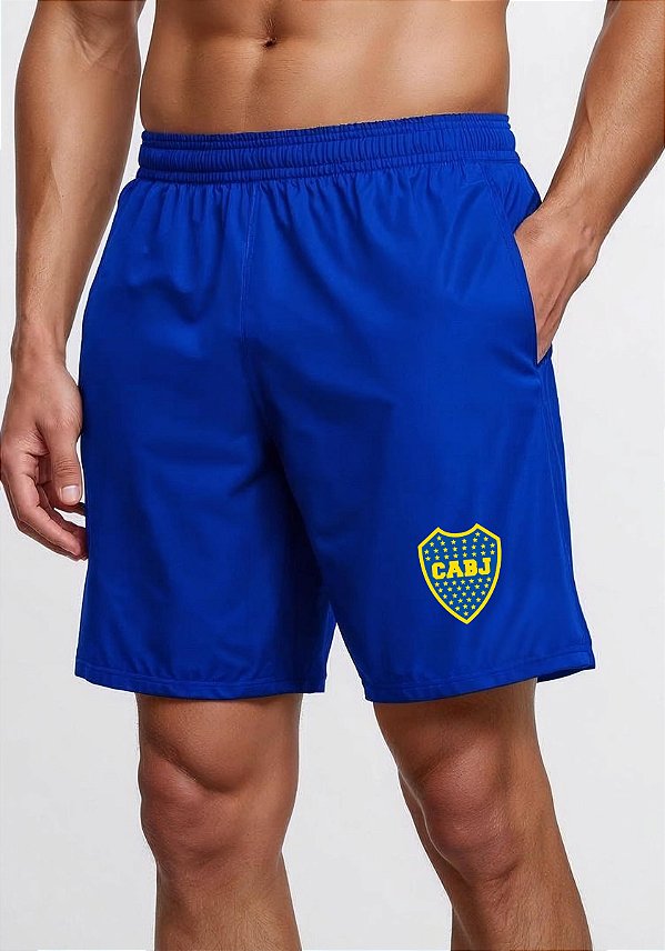 SHORT MASCULINO PRETO DRY FIT ACADEMIA COM BOLSO - BOCA JUNIORS