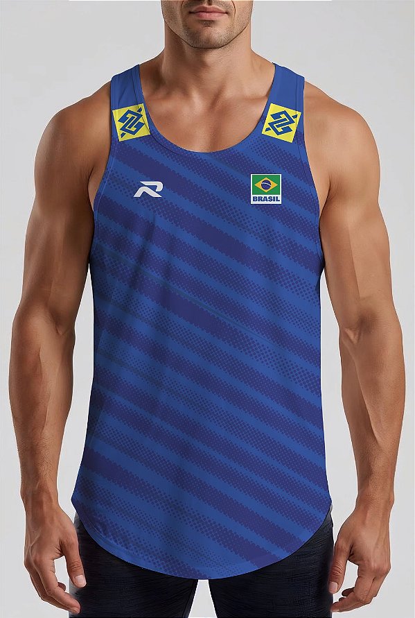 REGATA MASCULINA VOLEI BRASIL AZUL DRY FIT UV