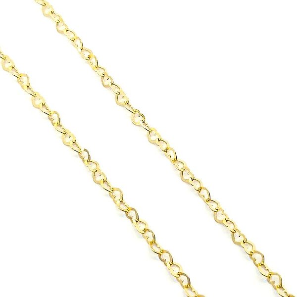Corrente Elos de Coração Maciça Em Ouro 18K 45Cm